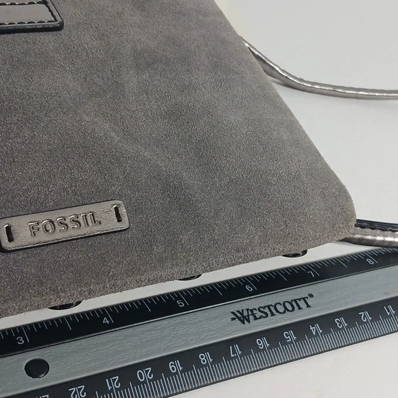 Fossil Maisie Tab Leather Crossbody Pewter Bag Gray Silver - Picture 6 of 7